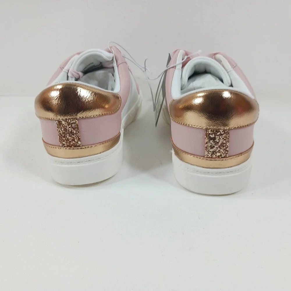 Art Class Kaitlyn Pink White Glitter Star Ribbon Lace Sneakers Girls Size 5 NEW